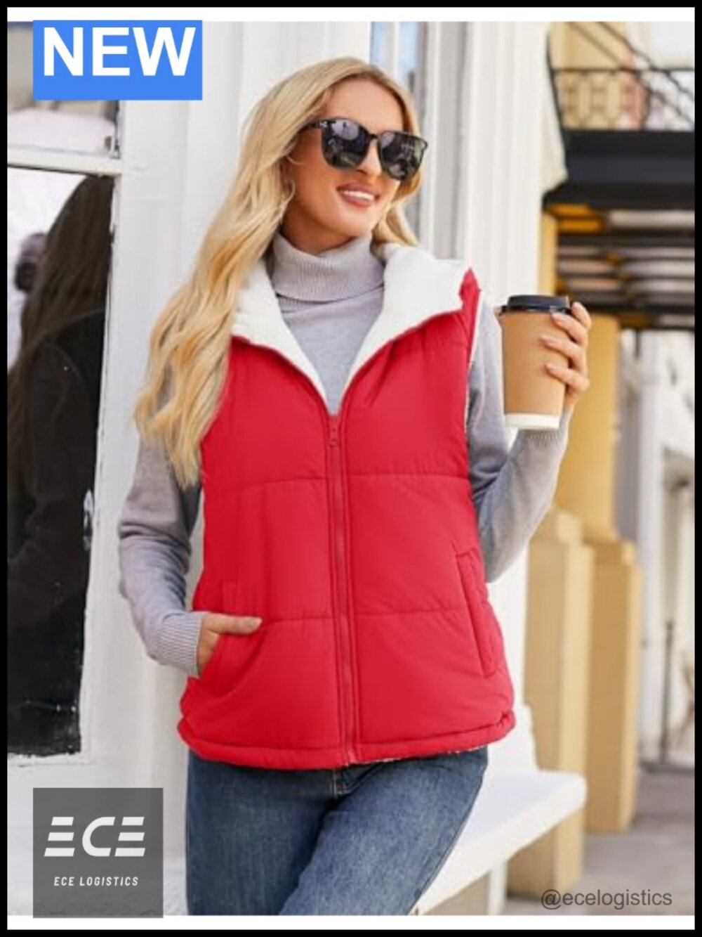 Womens Reversible Puffer Vest Sleeveless Zip Up Fleece Hooded Jacket - Picture 5 of 6